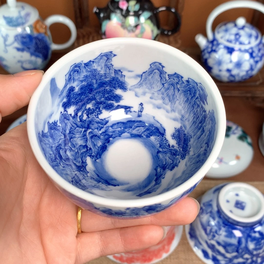 手工手绘山水缸杯