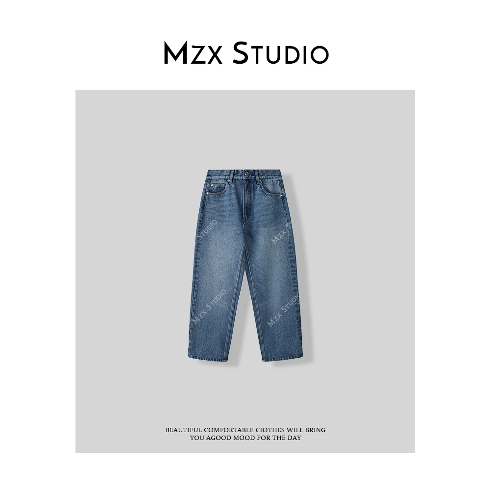 MZX 秋季休闲街头感 宽松直筒九分烟管裤牛仔裤KZ7595-Y