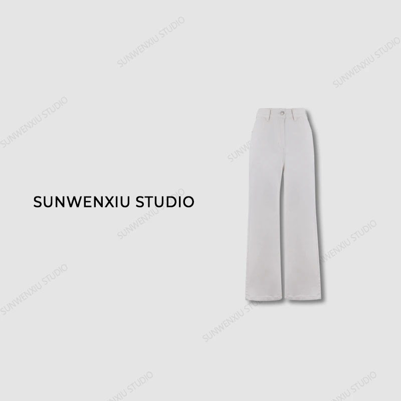 swx studio2店 “麦田白牛”衣柜b备极简百搭四面弹白色牛仔裤