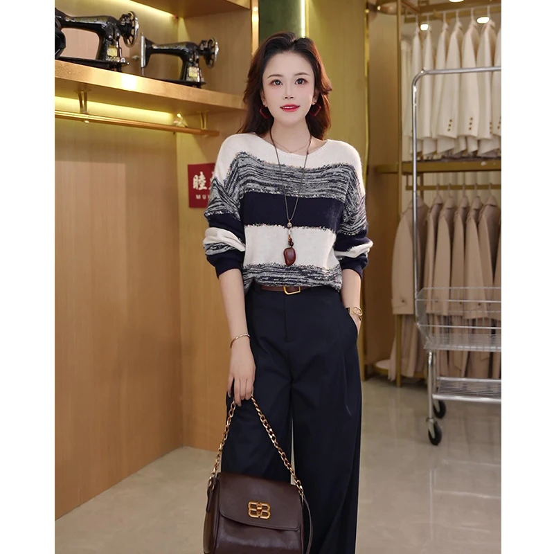 女神抗皱拼接常规针织毛针织衫圆领常规款高腰时尚