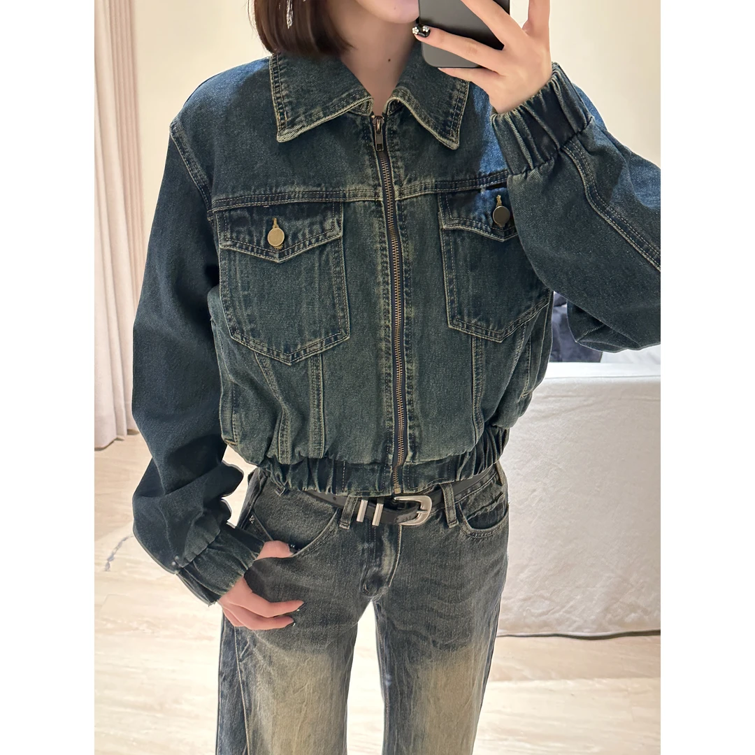 王少女【现现】深蓝色复古翻领长袖外套 W24556S43