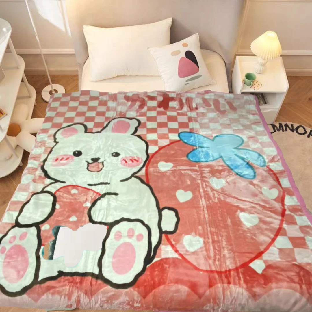 180*200cm 粉色草莓棋盘格双层 午睡毯多功能卧室加厚绒毛毯