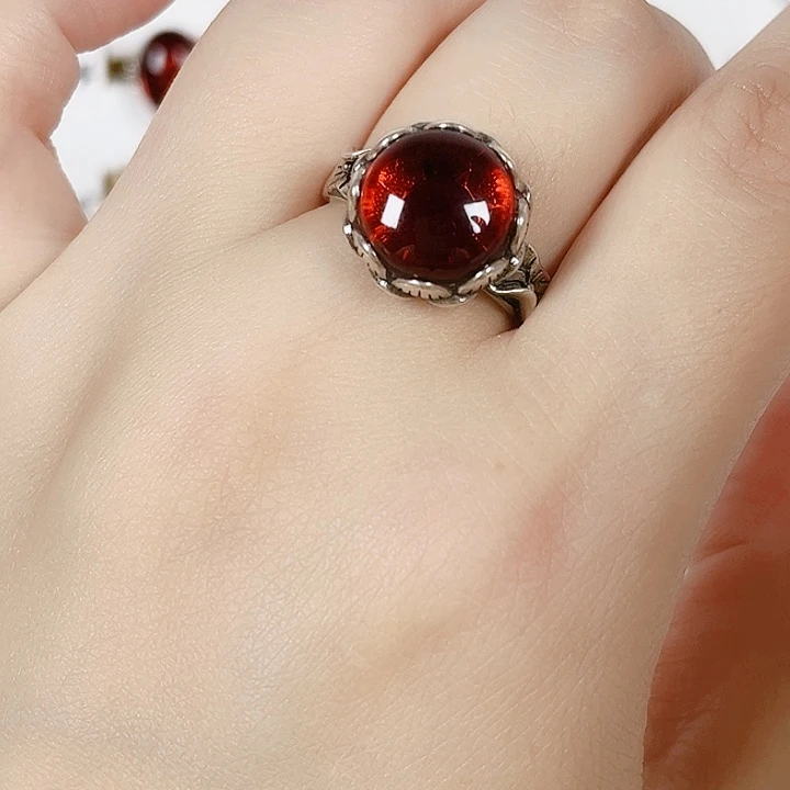 血珀银S925镶嵌戒指天然