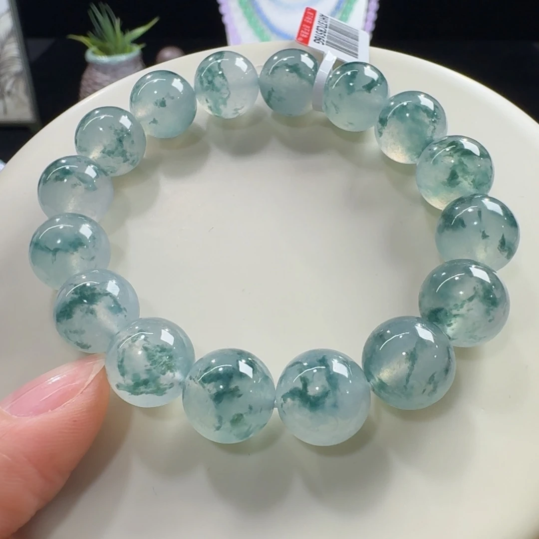 未镶嵌手链翡翠高冰飘蓝花单圈12.4mm