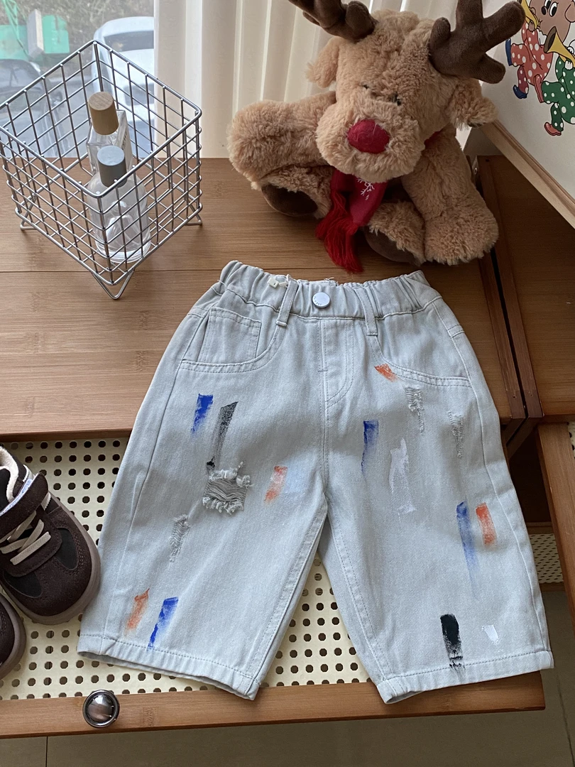 儿童男童夏季时尚牛仔短裤2025酷帅男孩轻薄夏装休闲七分裤H834