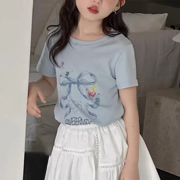 【C TING】夏季新款韩版童装女童高弹亮钻短袖T恤-2549