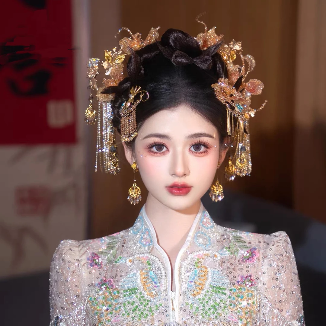 z8455新款秀禾服造型晨袍减龄发饰新中式古风金色秀禾头饰