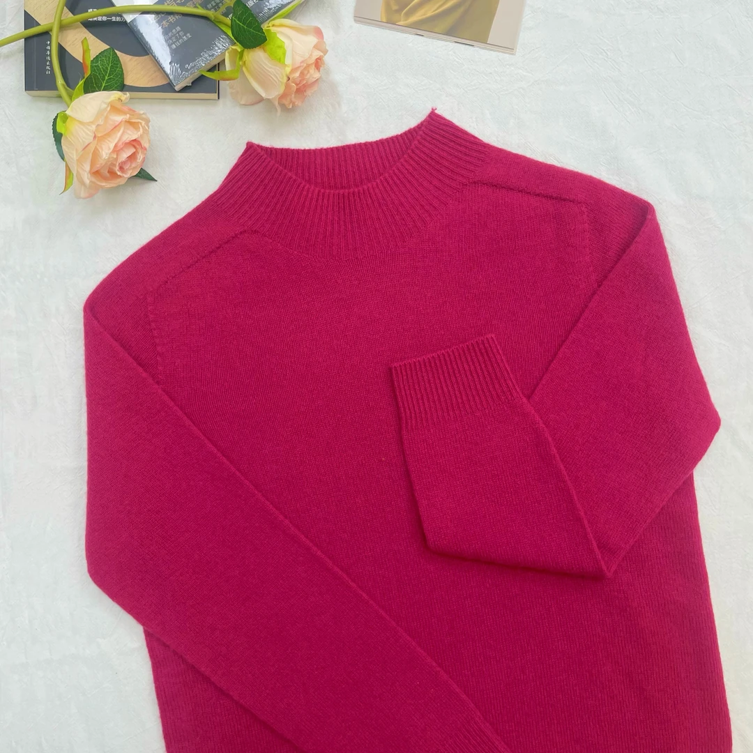 100羊毛半高领无缝长袖打底针织衫女士百搭亲肤上衣M201