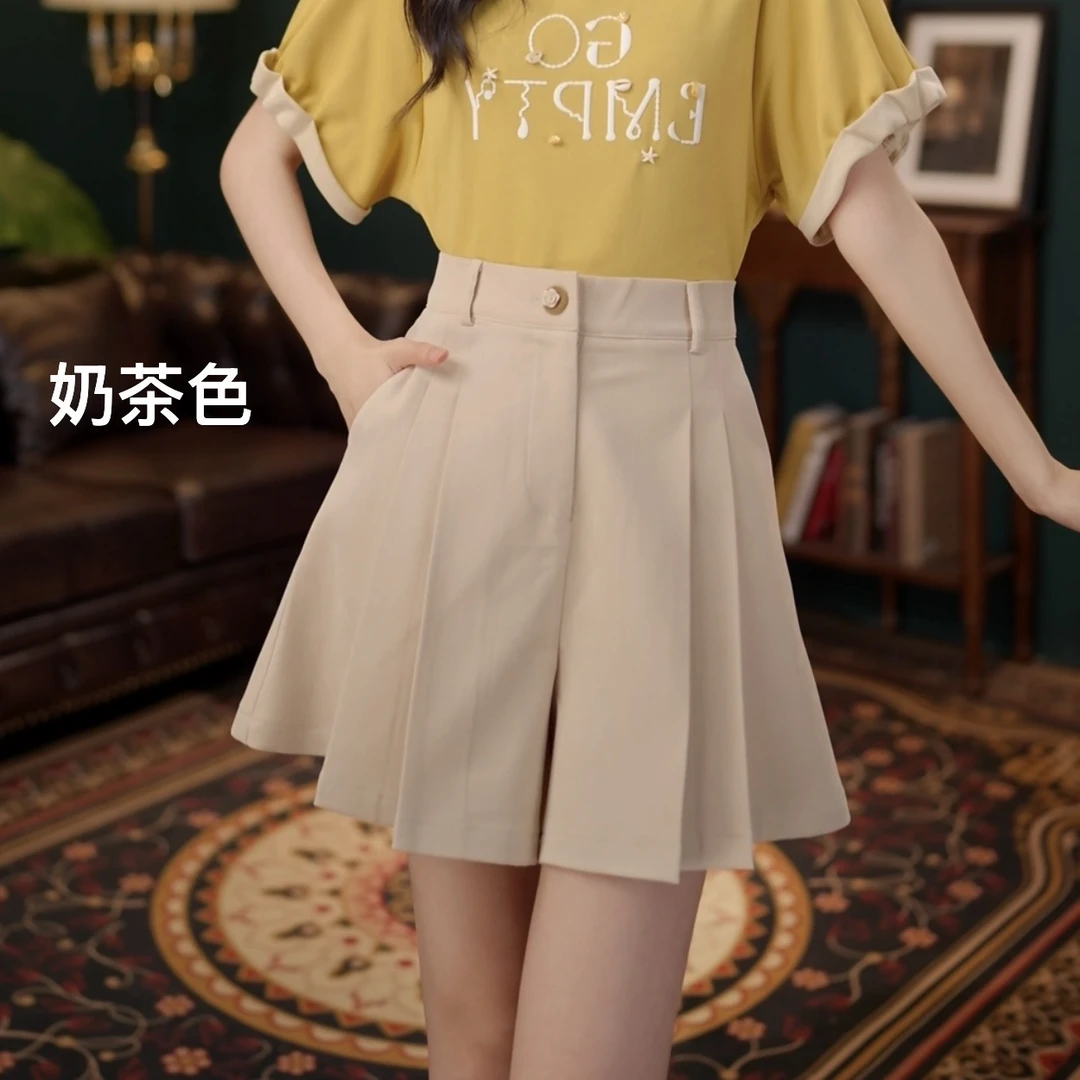 琦琦【奶枣雪糕】温柔风短裙女夏季奶茶色高腰A字显瘦裙YF1102583