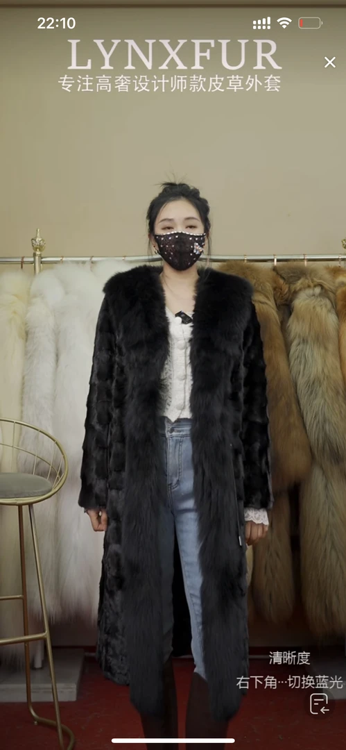 设计师中长款水貂大衣轻奢时尚黑色冬季休闲女款狐狸大毛领保暖外