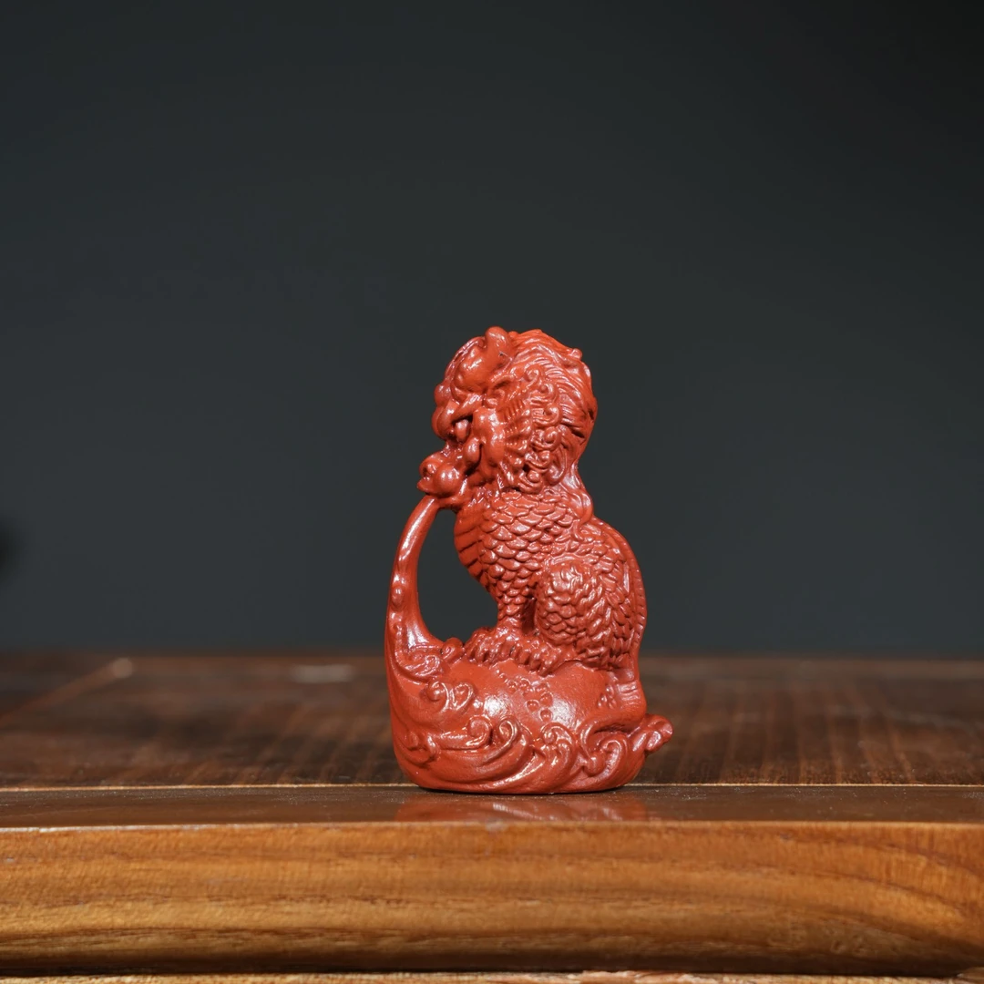 宜兴原矿朱泥大红袍雕塑麒麟瑞兽紫砂手工茶宠茶玩茶道摆件