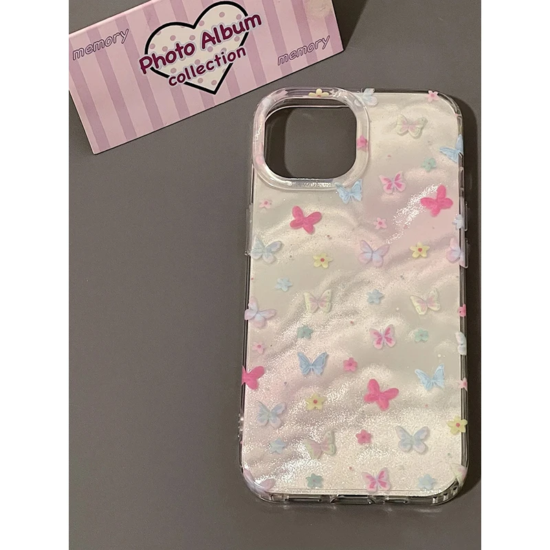 ins满屏彩色蝴蝶适用iPhone16苹果13手机壳15promax/14少女心12套