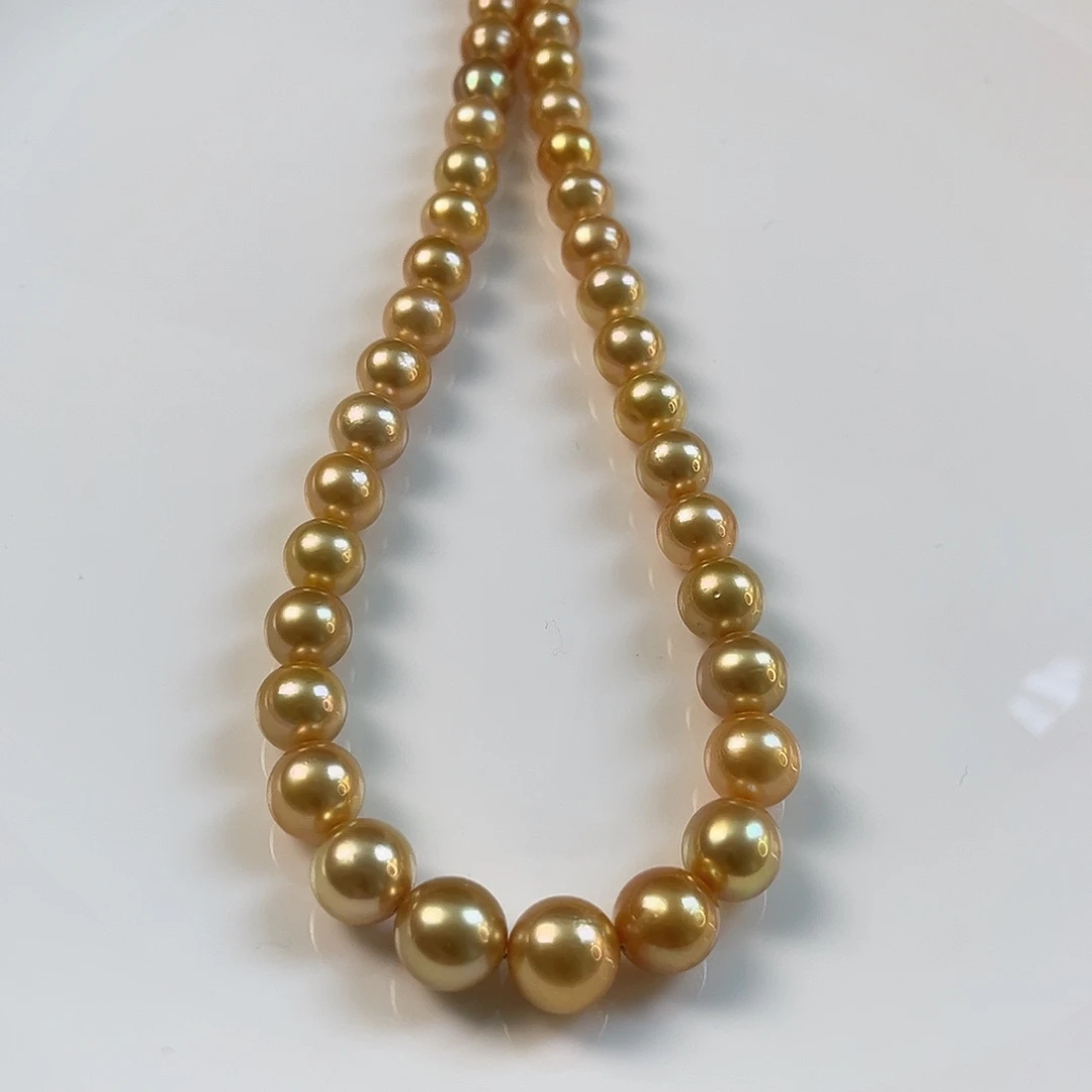 银S925镶嵌海水珍珠颈饰浓金10-13