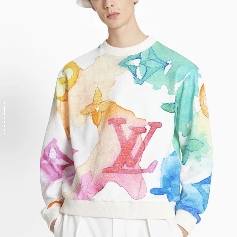 99新 LouisVuitton/路易威登 1494/花色logo水墨印花卫衣/XL码