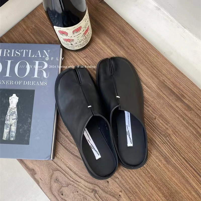 惠设计感黑色分趾鞋女穆勒鞋2025款外穿包头半拖鞋女懒人凉拖