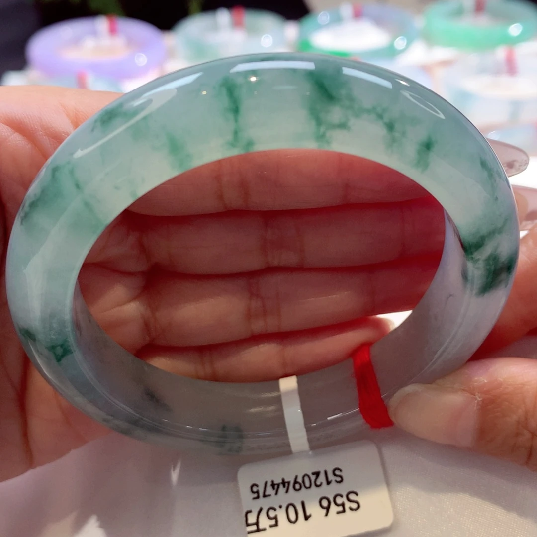 未镶嵌手镯翡翠56.5圈冰飘蓝花 清丽淡雅（50号）