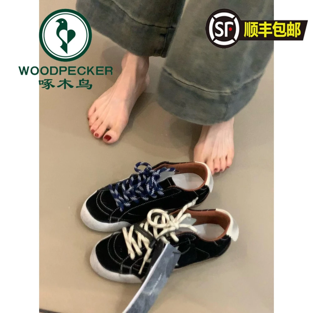 啄木鸟复古简约做旧星星小脏鞋女2025新款百搭时尚感脏脏鞋板鞋