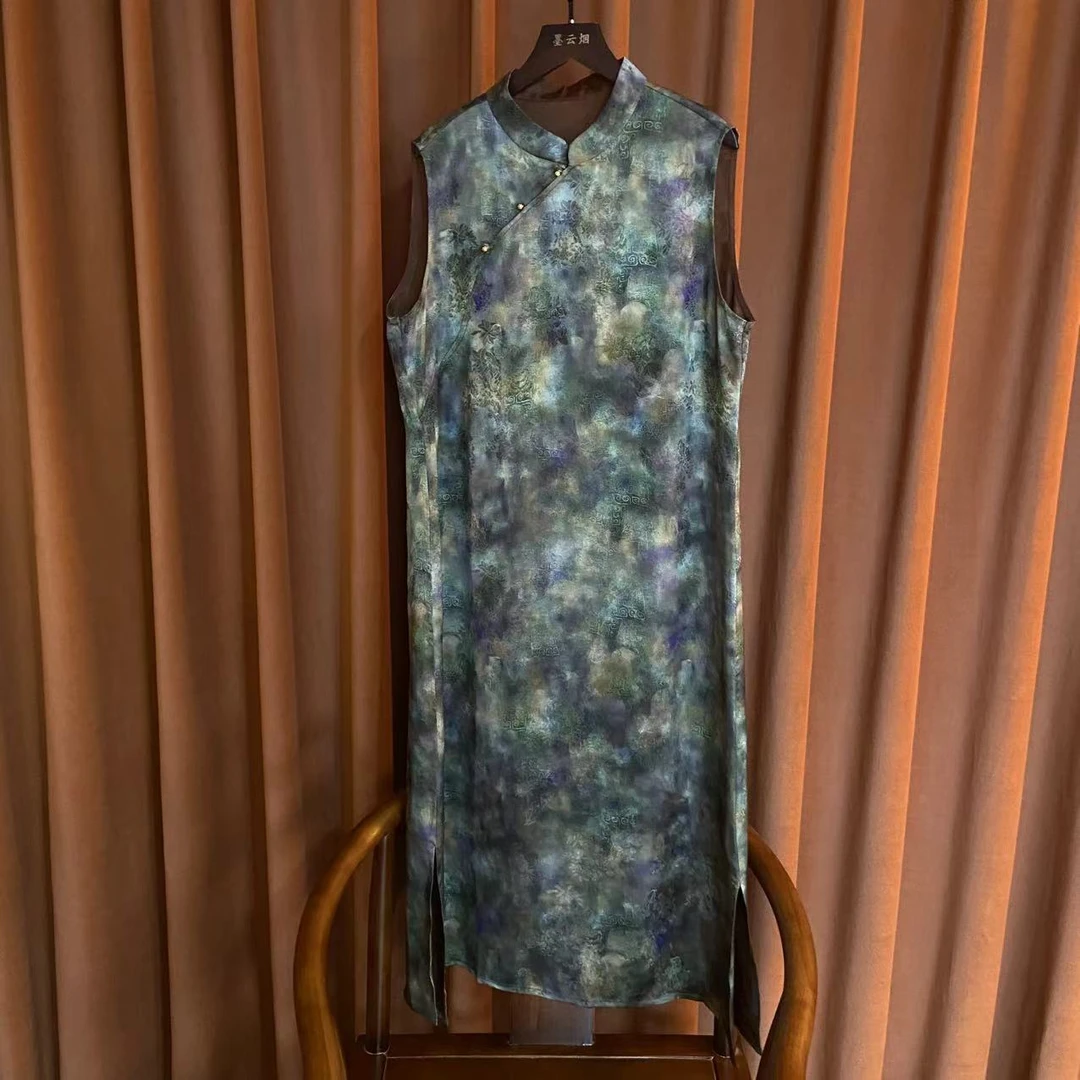 【安初】 新中式国风夏季新款中长款斜襟上衣立领盘口短袖国潮系列