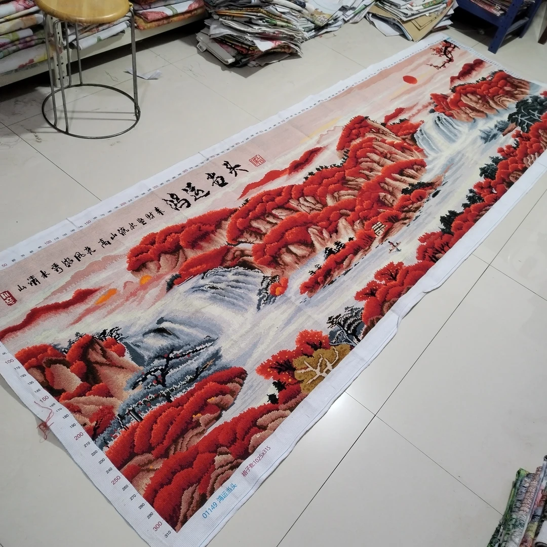 纯手工绣好的十字绣成品鸿运当头流水生财山水风景客厅简约装饰画