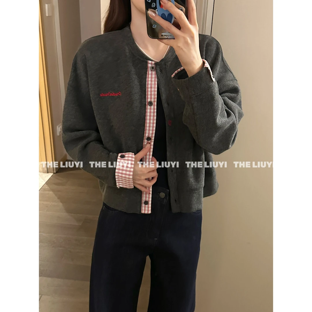 【LIUYI】秋冬重工撞色格子时尚外套59136