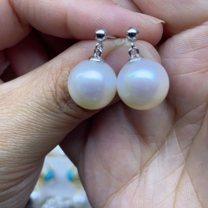 耳饰银S925镶嵌淡水珍珠