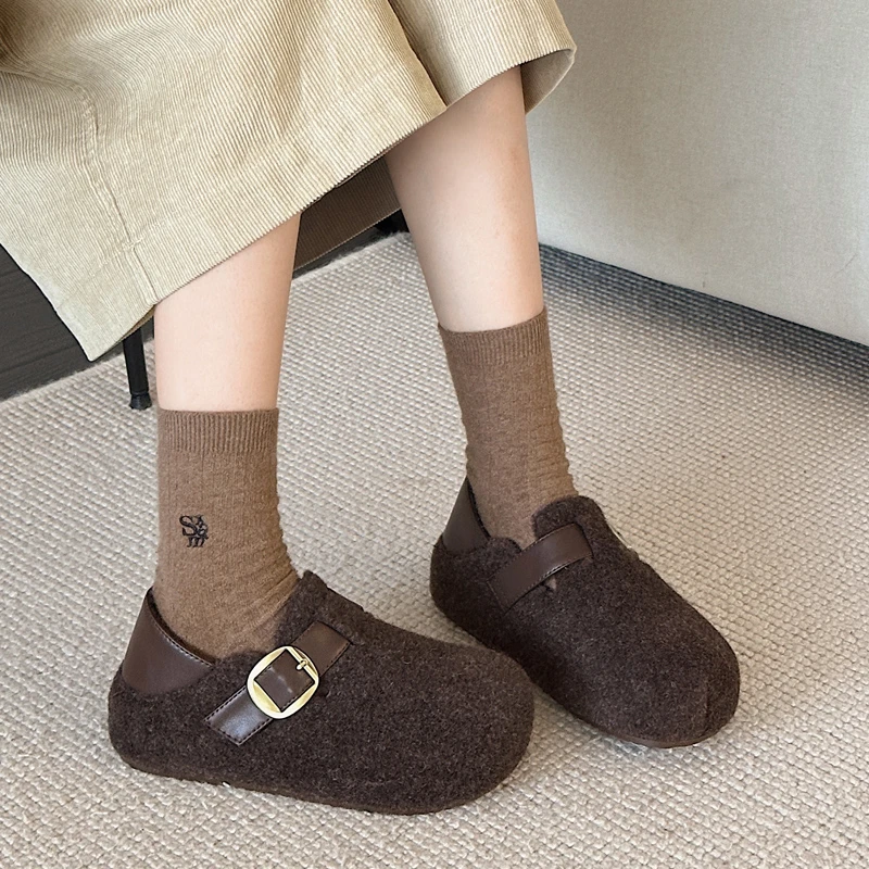全包毛毛勃肯鞋女厚底内增高5cm加绒单鞋2025秋冬新款外穿懒人鞋