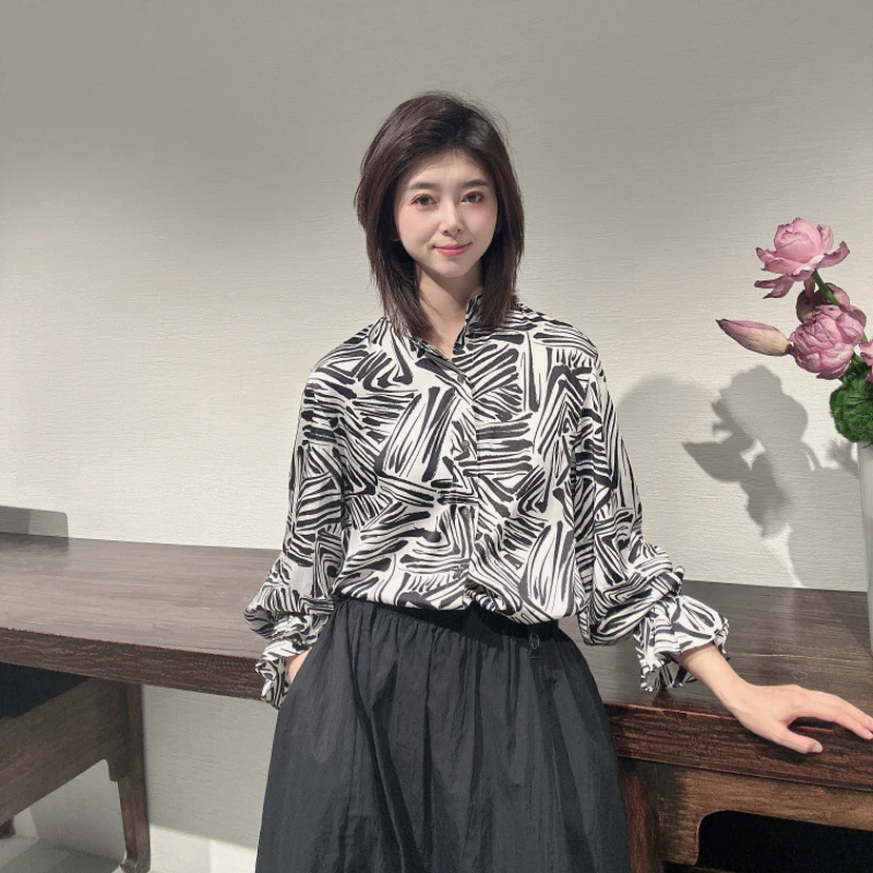 GIRDEAR/哥弟新款时尚独特老钱风柔软透气斑马纹衬衣130009