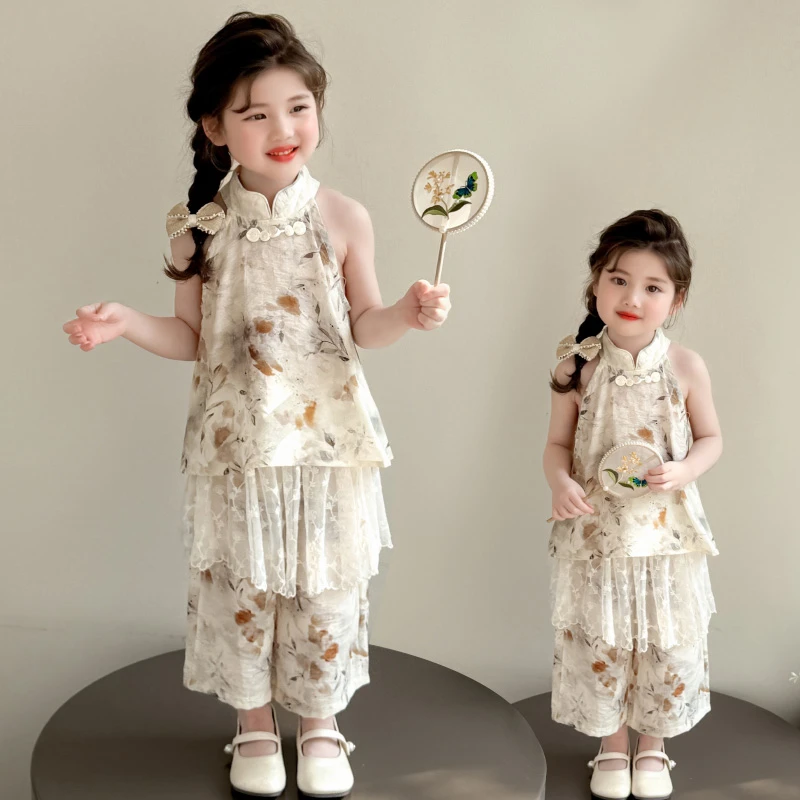 女童夏季套装2025新款小女孩宝宝洋气时髦夏款儿童新中式国风夏装