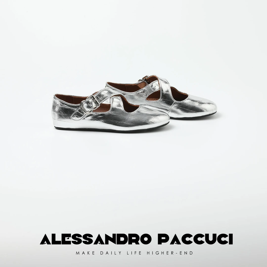 AP洛哥42058XD 新款交叉带扣圆头百搭牛皮玛丽珍平底鞋