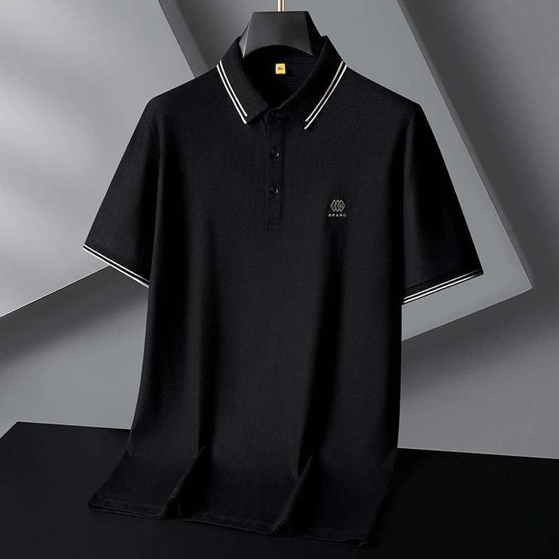 【大码男装上衣】2025夏季轻奢薄款半袖翻领棉质体恤加肥宽松休闲