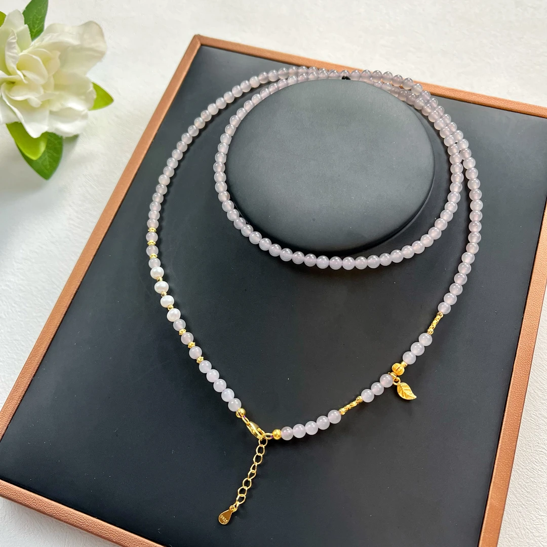 【紫灵月】和田玉烟紫万能链 原创设计款 项链 百搭-多样性发一