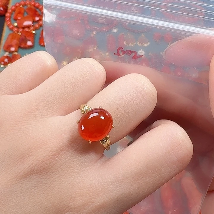 南红玛瑙银S925镶嵌戒指