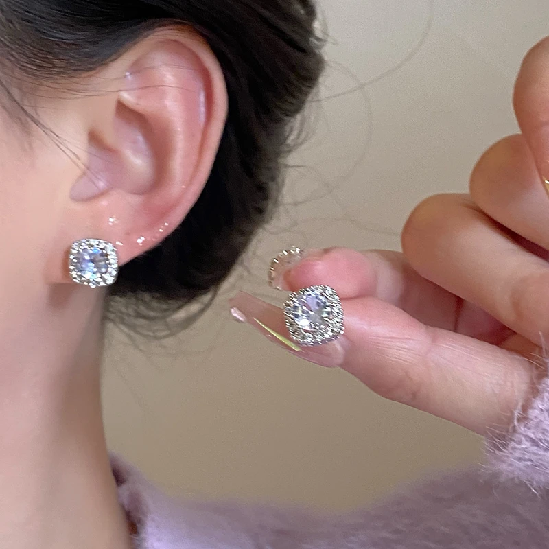 铜合金耳饰 梅姐饰品31 爆闪方糖耳钉耳饰女独特耳环高级感