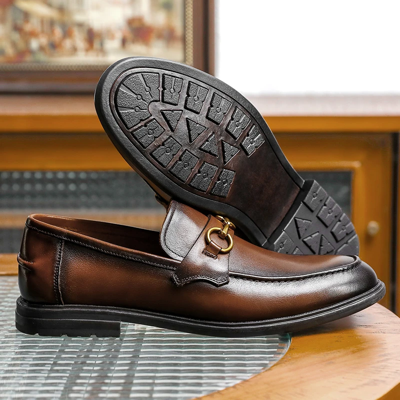 德赛夏季新款男士乐福鞋真皮软面一脚蹬商务休闲皮鞋舒适男鞋上班