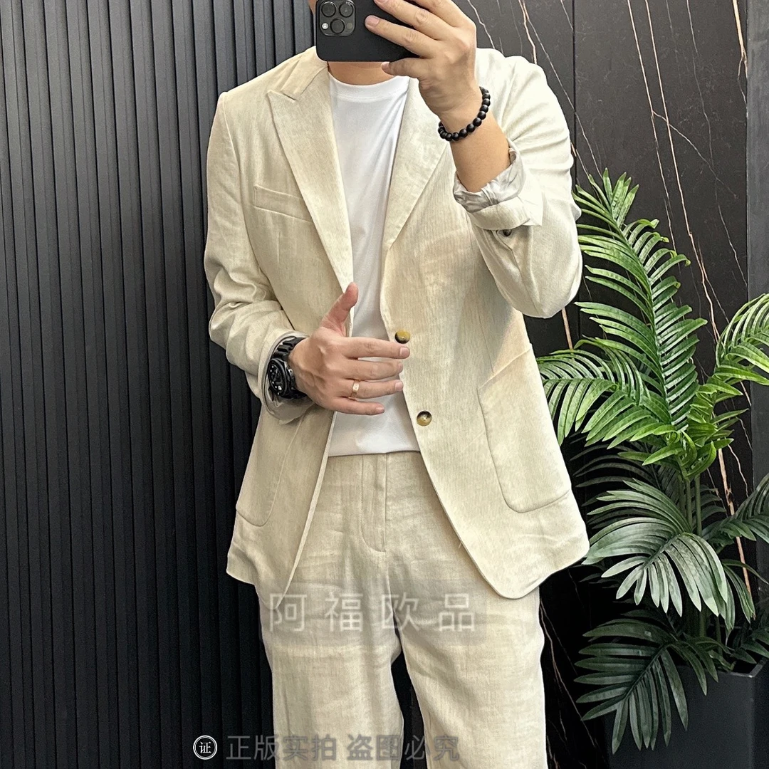 【阿福欧品】男士净奢老钱百搭戗驳领西服