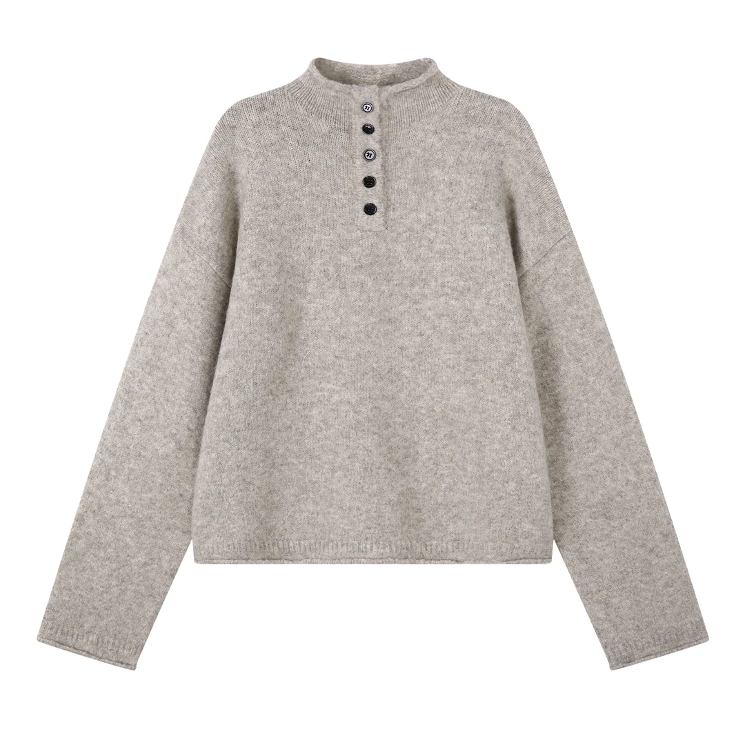 休闲慵懒高级感亨利领加厚毛衣女秋冬女装外套别致内搭上衣针织衫