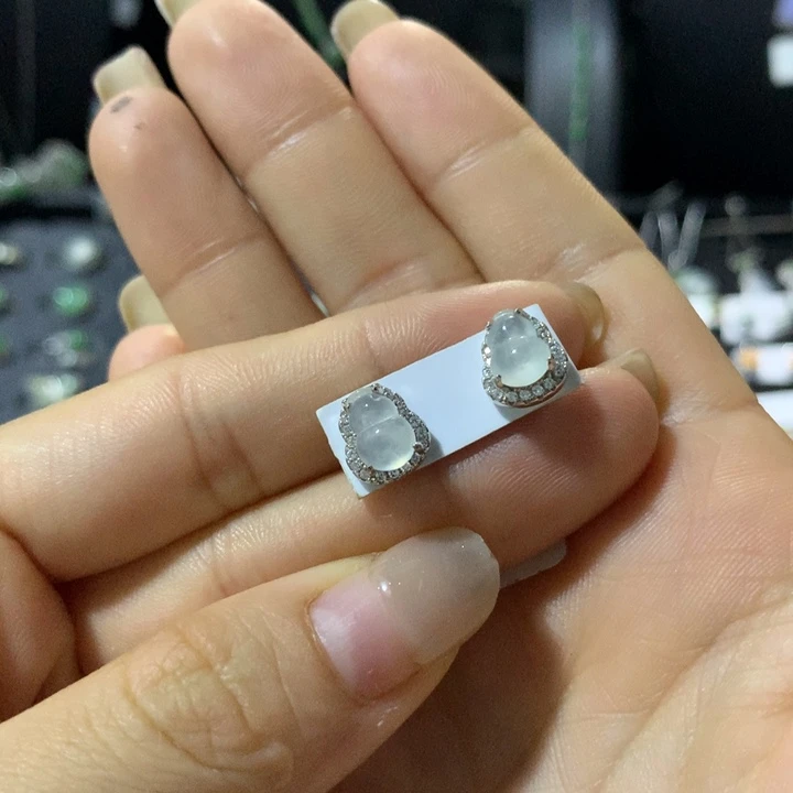 银S925镶嵌翡翠耳饰