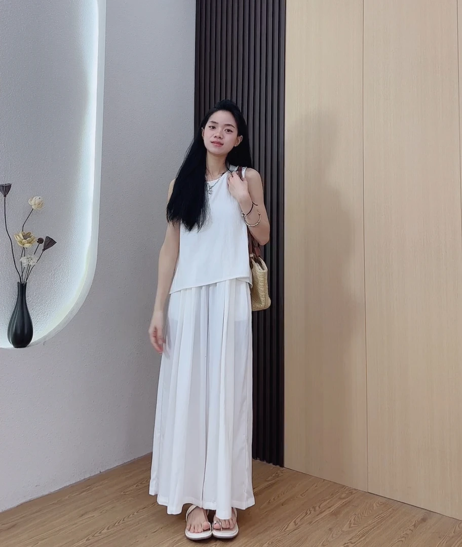 【小个子定制】夏季韩系无袖小衫搭配清凉阔腿休闲裤套装女