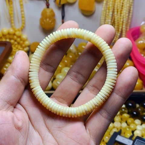 未镶嵌蜜蜡裸石天然蜜蜡白蜡8加隔片手串