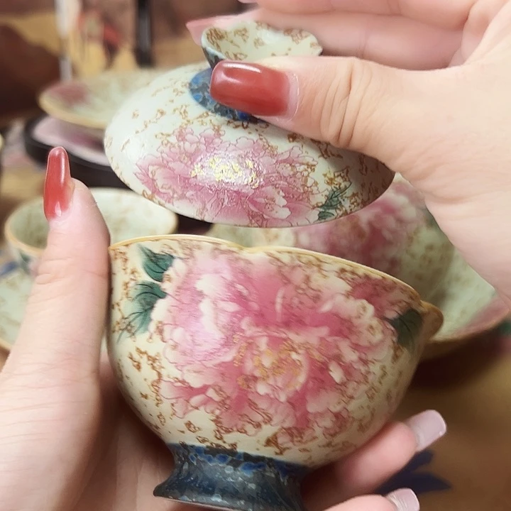 火石红国色牡丹盛世系列茶器