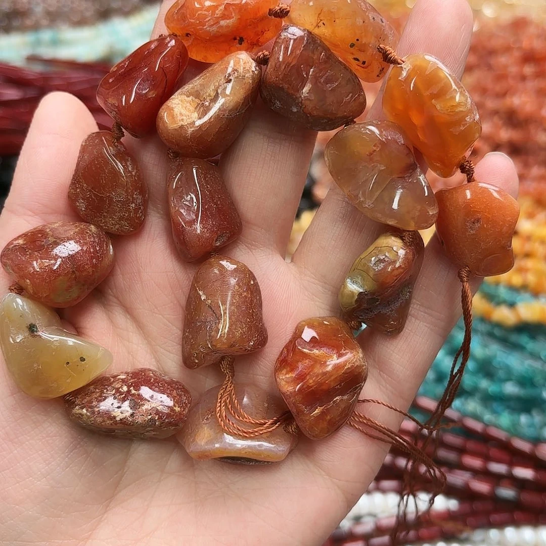 玛瑙/玉髓未镶嵌珠宝半成品17-20红玛瑙原石一条