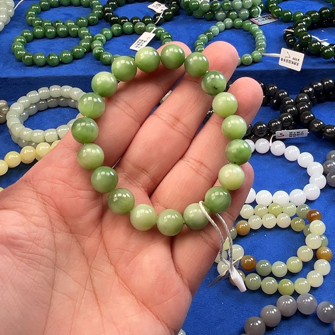 和田玉未镶嵌手链新疆黑羊洞薄荷绿