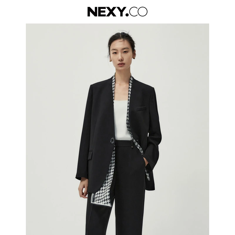 NEXY.CO奈蔻秋季新款三醋拼接桑蚕丝西装外套XA02068W0
