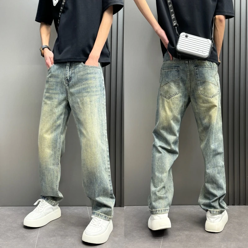 微喇男款加绒裤子秋冬新款大码经典美式宽松直筒休闲潮流复古深灰