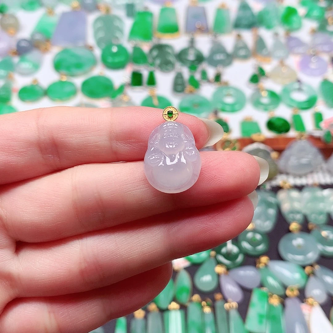 翡翠18K金镶嵌颈饰天然翡翠A货