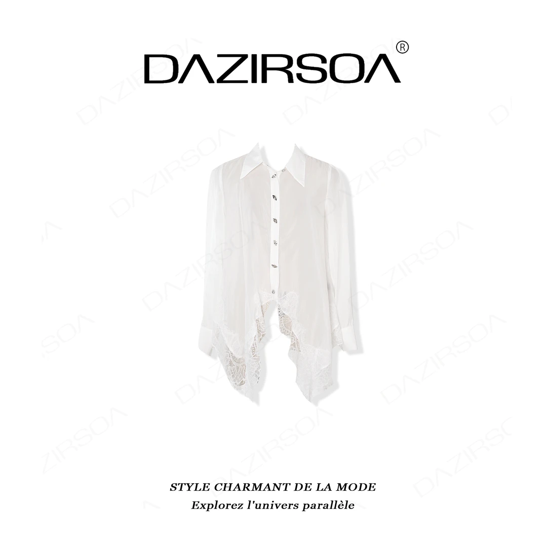 DAZIRSOA/达姿“空灵骑士”时尚百搭拼接蕾丝不规则小众衬衫 Y131