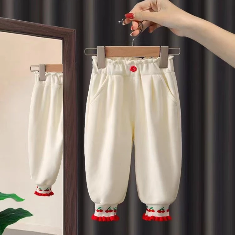 39014女童樱桃束脚长裤2025春装新款女宝韩版休闲裤宽松百搭裤子