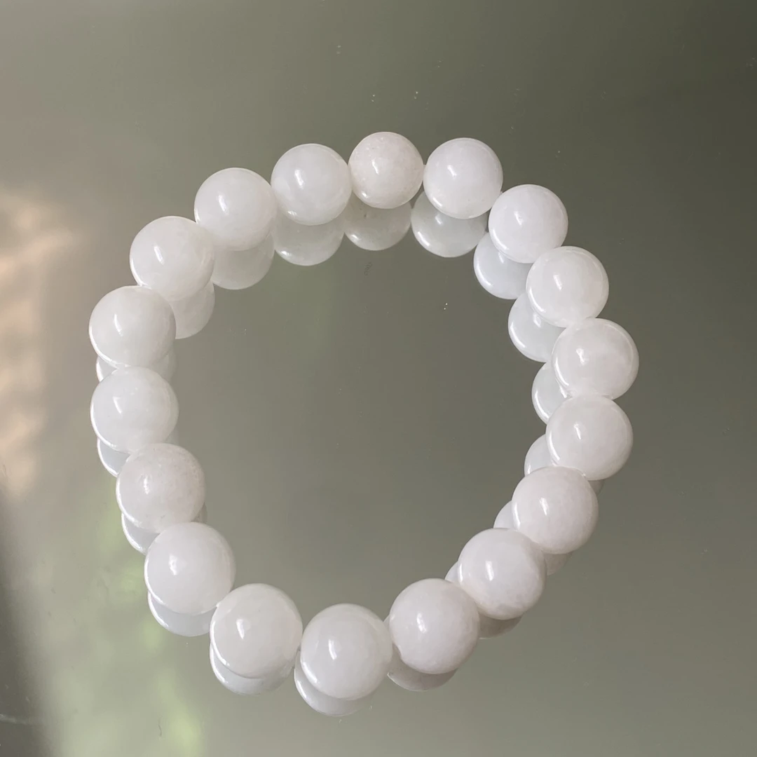 天然新疆和田玉白玉手串手链9-10mm素圈优雅气质