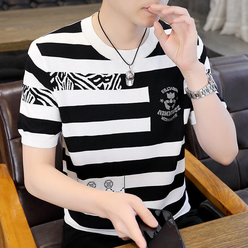 【高品质】2025夏季冰麻短袖时尚男士潮流半袖百搭休闲T622 A