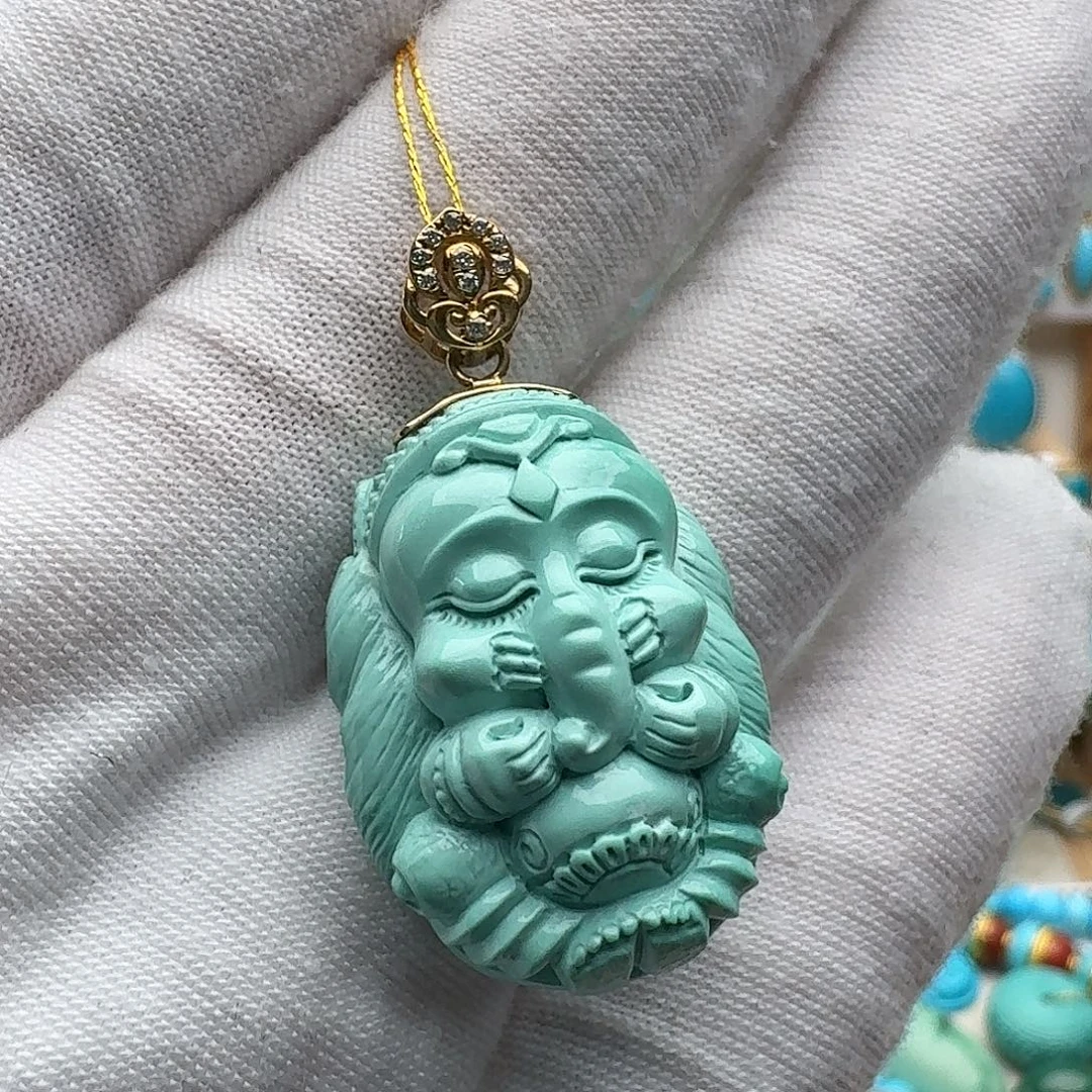 绿松石18K金镶嵌吊坠(不含链)